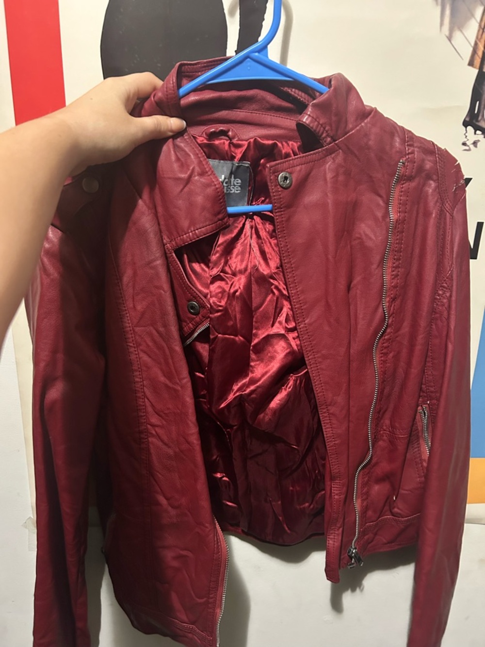 Women's Red Faux Leather Moto Jacket